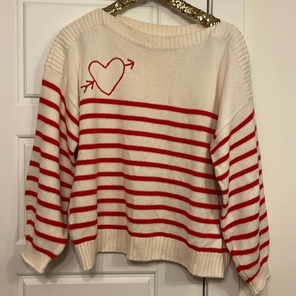 LOFT Sweaters - Loft red stripe heart sweater xl